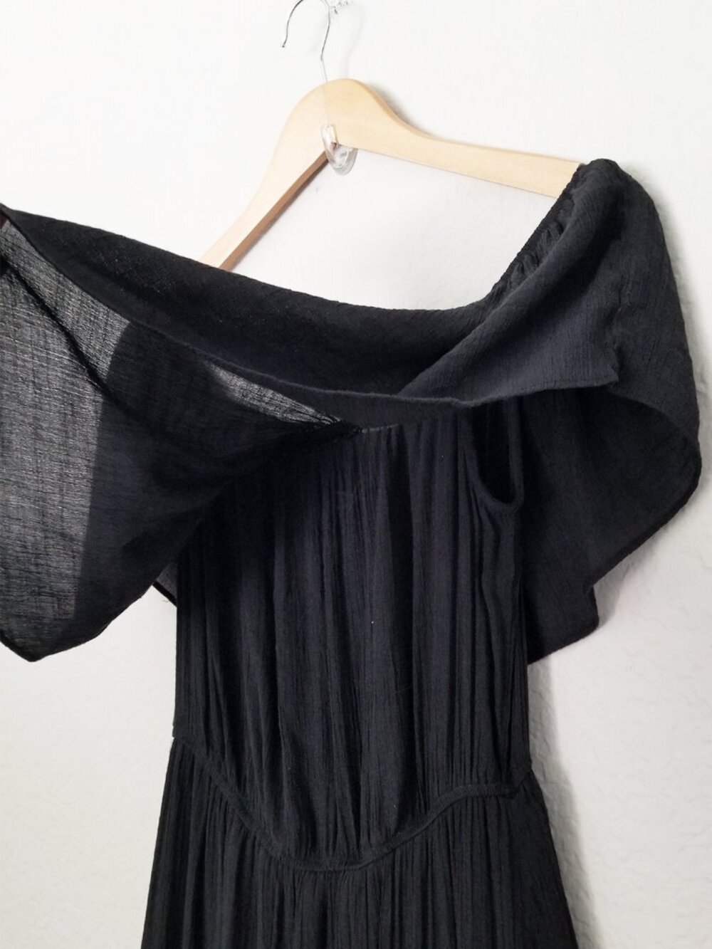 T By Talia Black Off Shoulder Ruffle Slits Long Maxi Dress M Gauze Summer Fairy - Picture 7 of 13